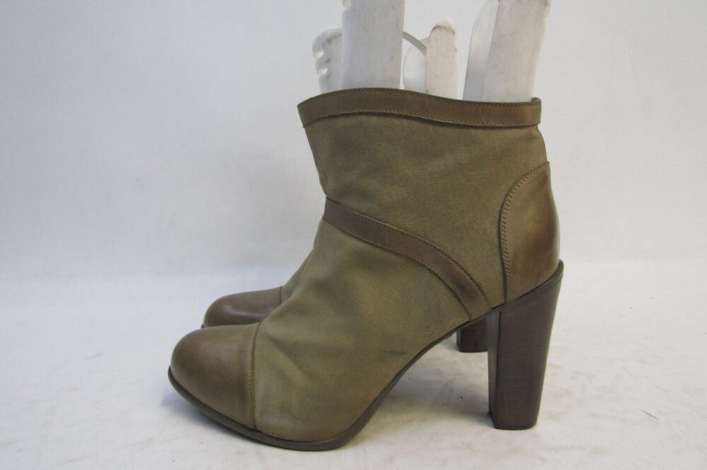 Sartore Paris Womens Size 37.5 M Brown Canvas Leather Ankle Fashion Boots Bootie